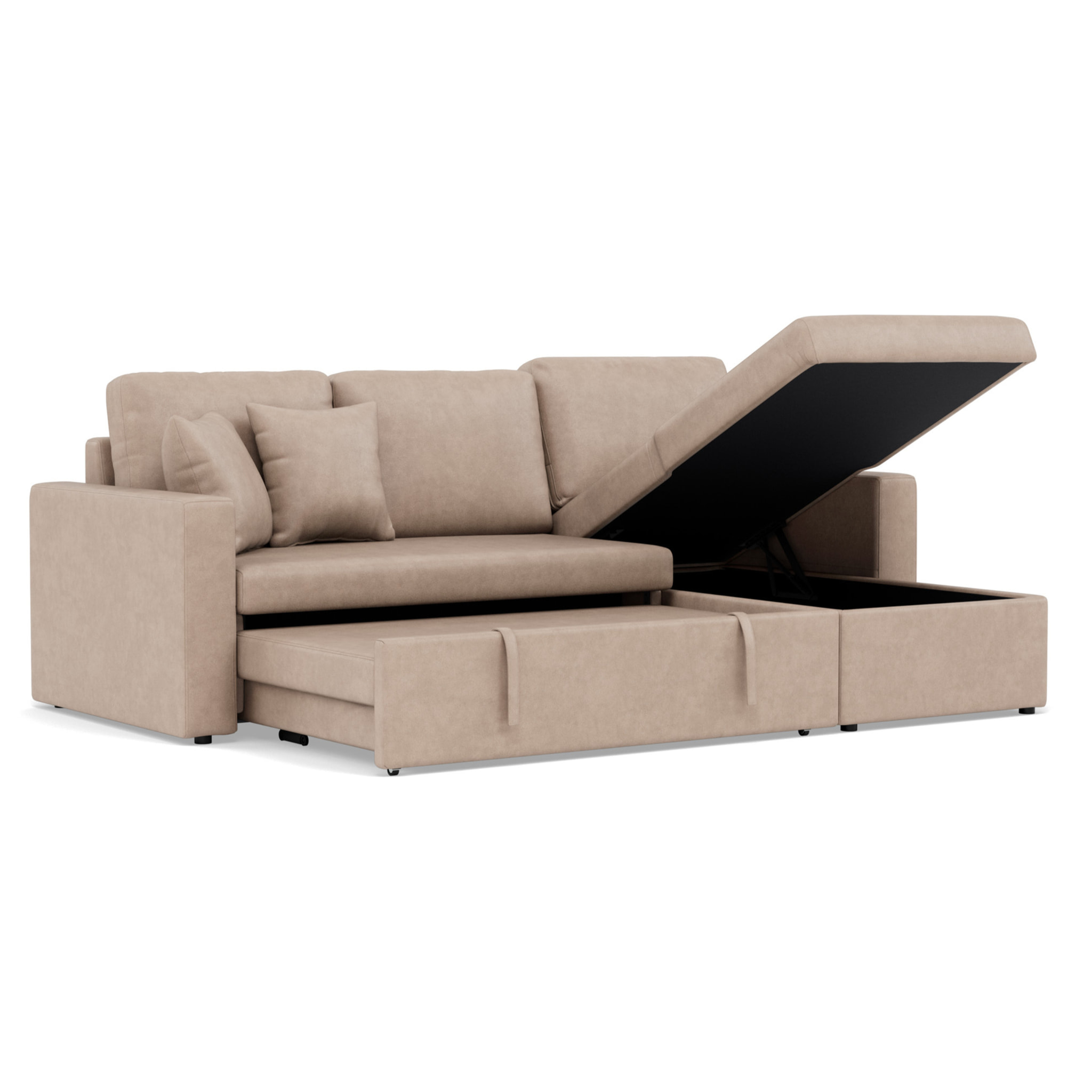 Cyrus - Canapé d'angle réversible 4 places - convertible avec coffre - en simili - Beige