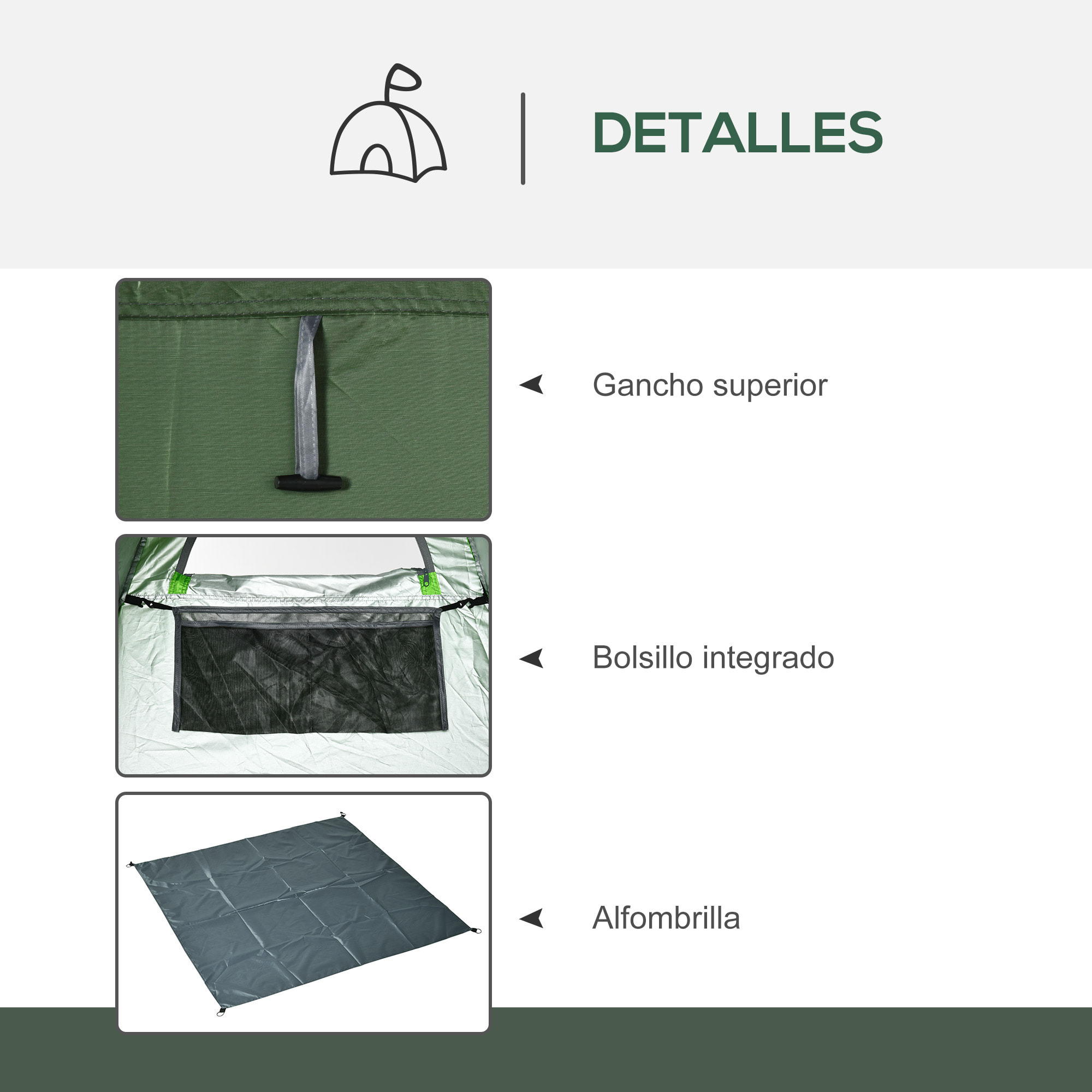 Tienda de Campaña Instantánea Pop-Up Tienda de Ducha Camping Portátil con Gancho Bolsillo Bolsa de Transporte y UV 20+ para Baño Vestuario Cambiador 126x124x189 cm Verde Oliva
