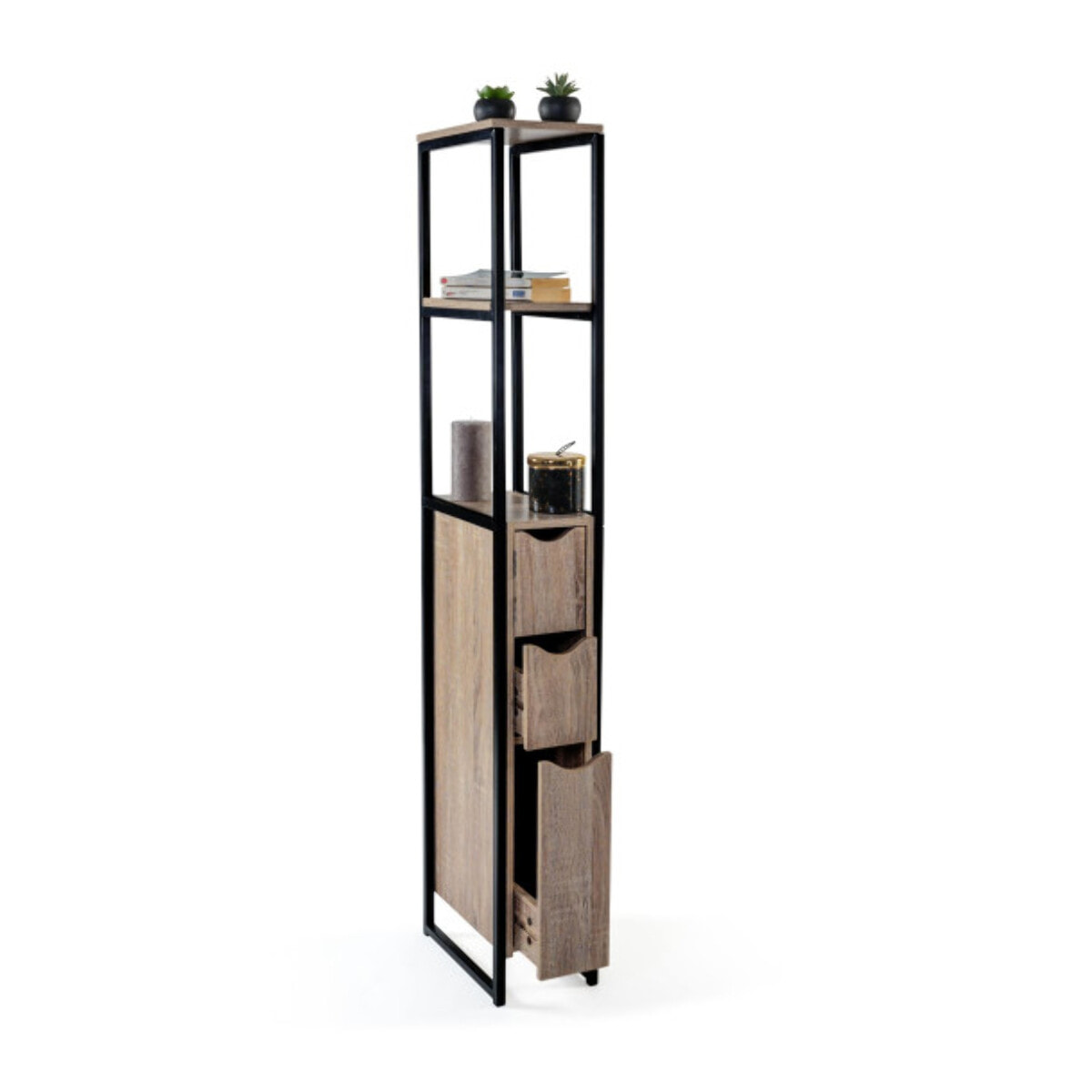 Meuble WC 3 portes design industriel avec étagères