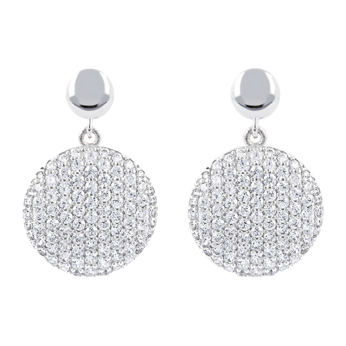 Orecchini Pendenti con Tondo Pavé in Cubic Zirconia in Argento 925 placcato Platino