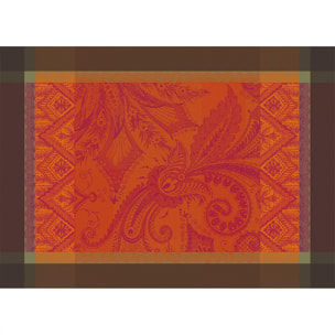 Set pur coton anti tache motif jacquard Grace flamboyant