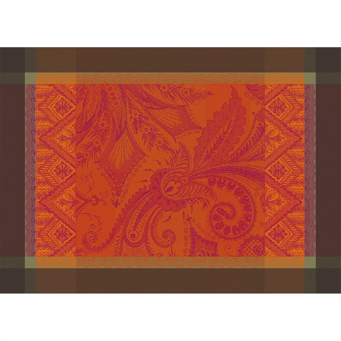 Set pur coton anti tache motif jacquard Grace flamboyant