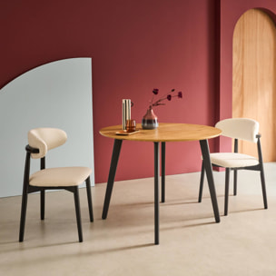 Table à manger ronde effet chêne pieds métal noir 4 places