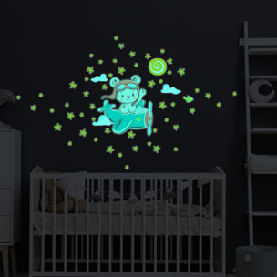 Sticker phosphorescent lumineux - OURSON PILOTE + 50 ÉTOILES