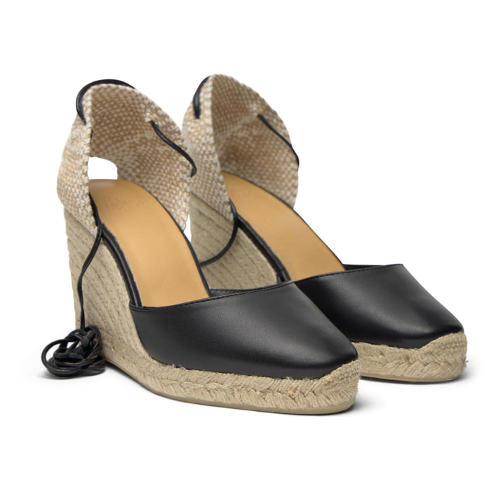 Alpargatas de cuña de mujer Carina en cuero y cierre de lazo