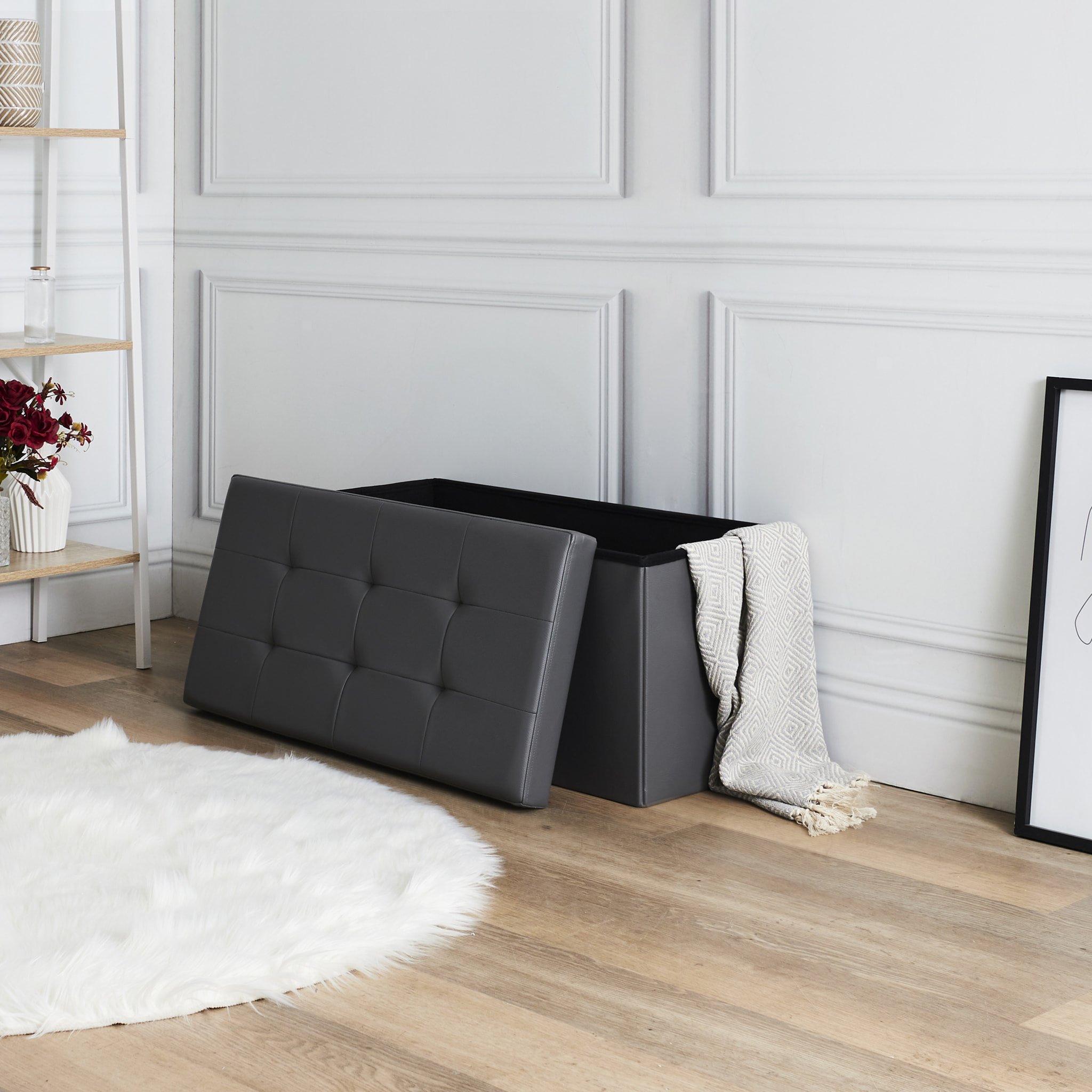 Coffre Banc Pliable Pu Gris