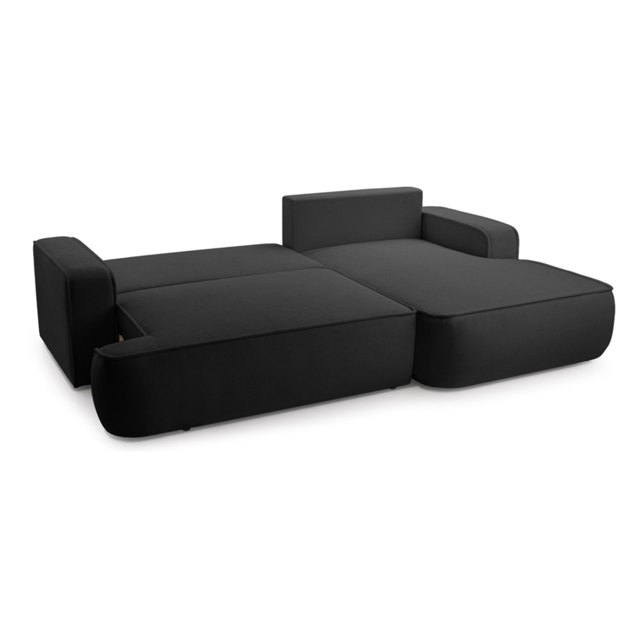 Nessino - canapé d'angle droit 4 places - convertible avec coffre - en tissu texturé - Noir