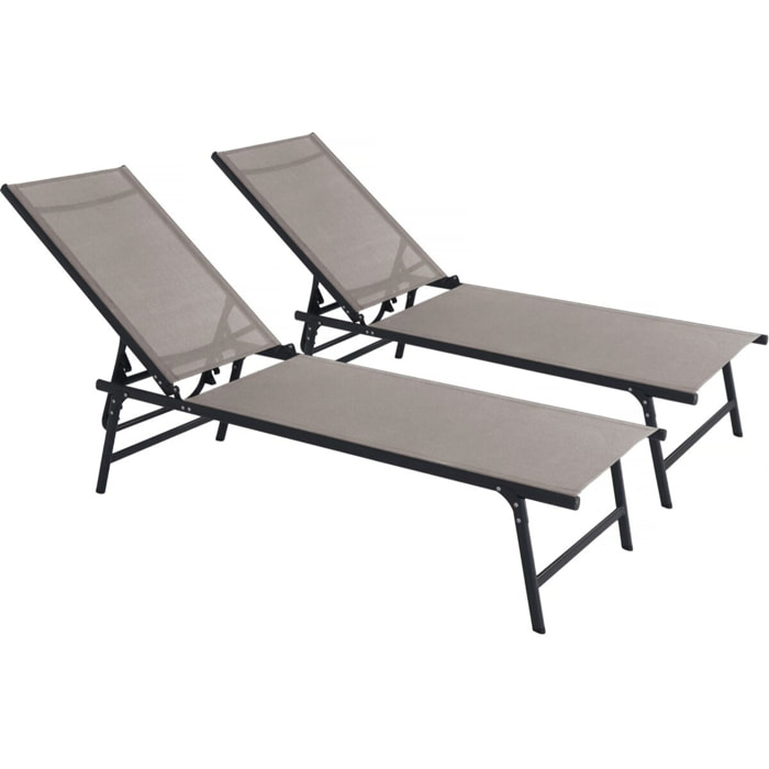 Lot de 2 bains de soleil en métal "Sublima" - 180 x 54 x 104 cm - Taupe