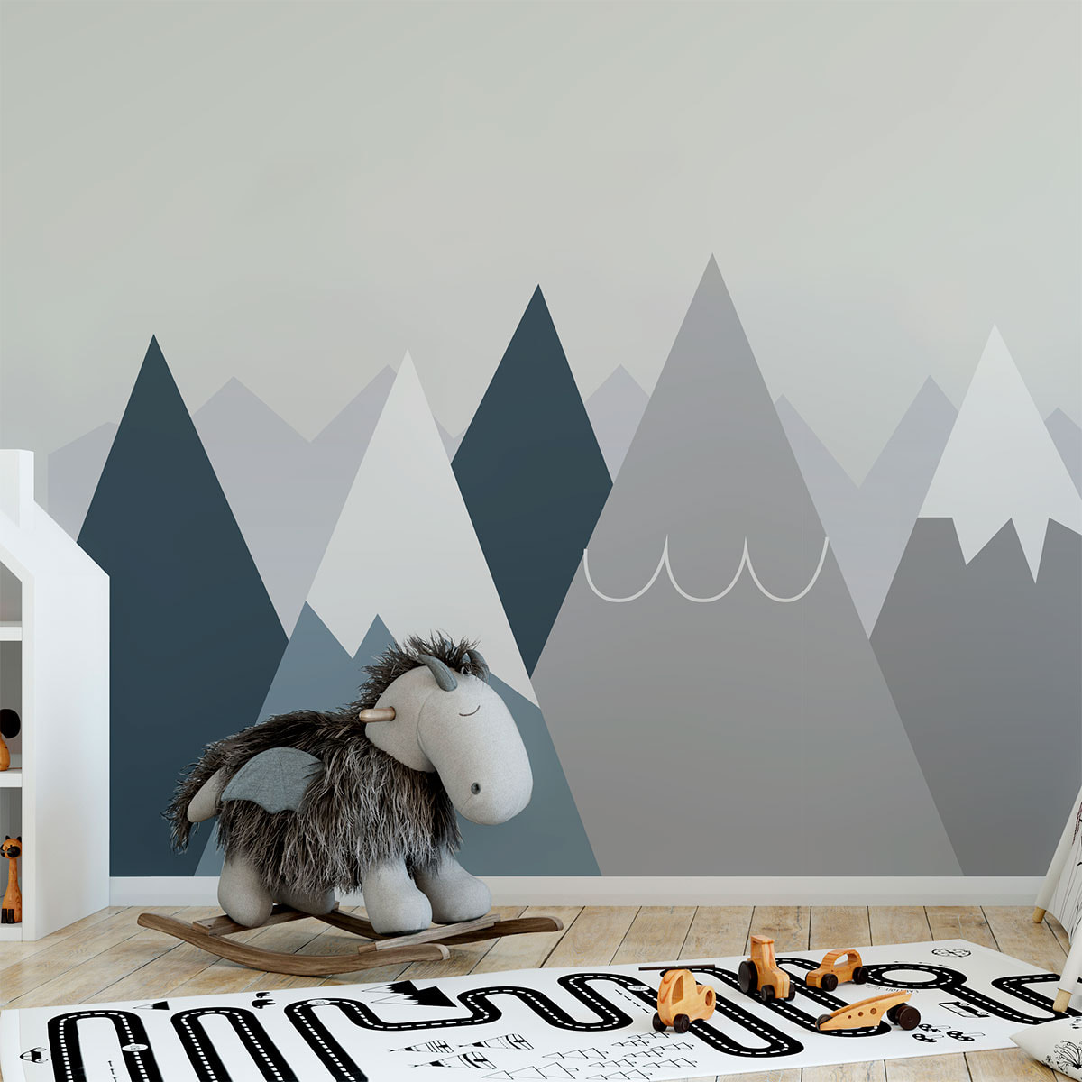 Stickers muraux enfants - Décoration chambre bébé - Autocollant Sticker mural géant enfant montagnes scandinaves ANOUKA