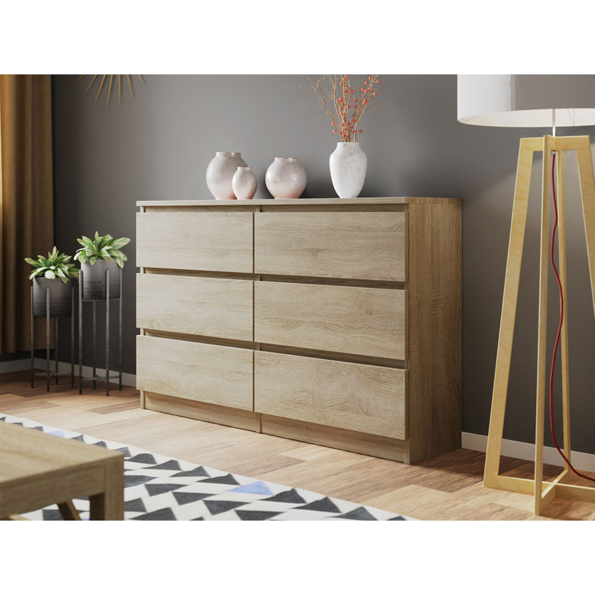 Celia - commode 6 tiroirs - bois - 120 cm - style contemporain - Bois