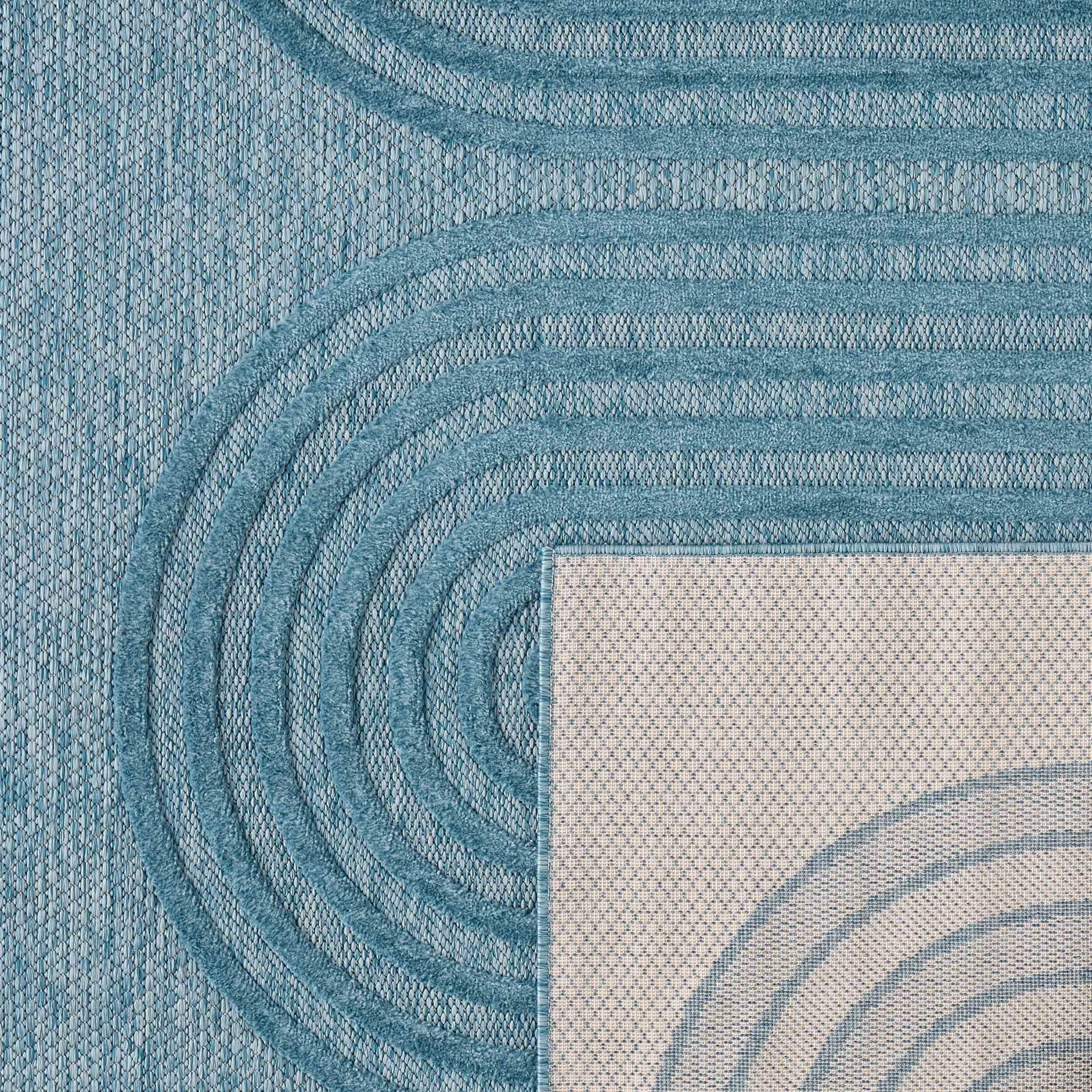 SANTORINI - Tapis d'intérieur/extérieur à motifs en relief vague - Turquoise