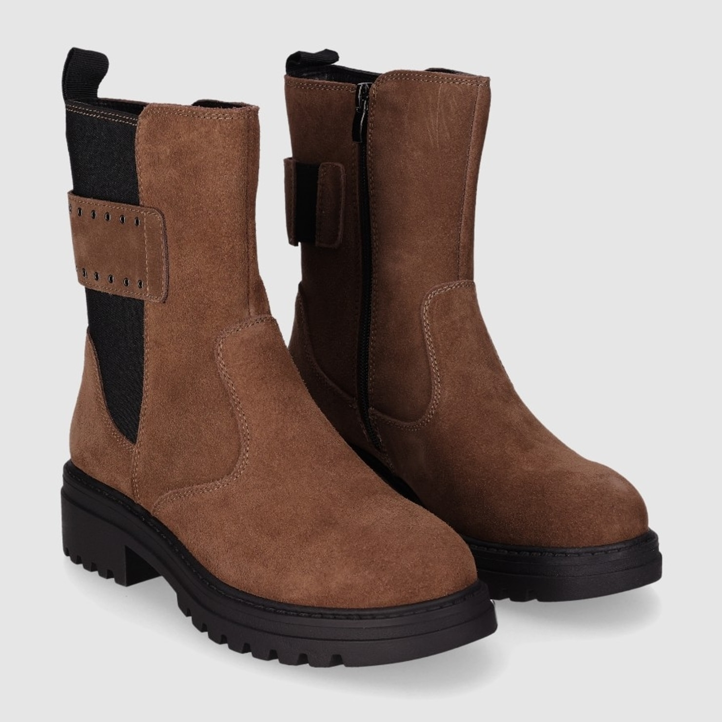 Botines de Serraje - Taupe - Tacón: 3 cm