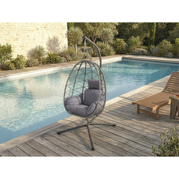 Fauteuil oeuf suspendu en rotin "Cosi" - 99 x 92 x 194 cm - Gris