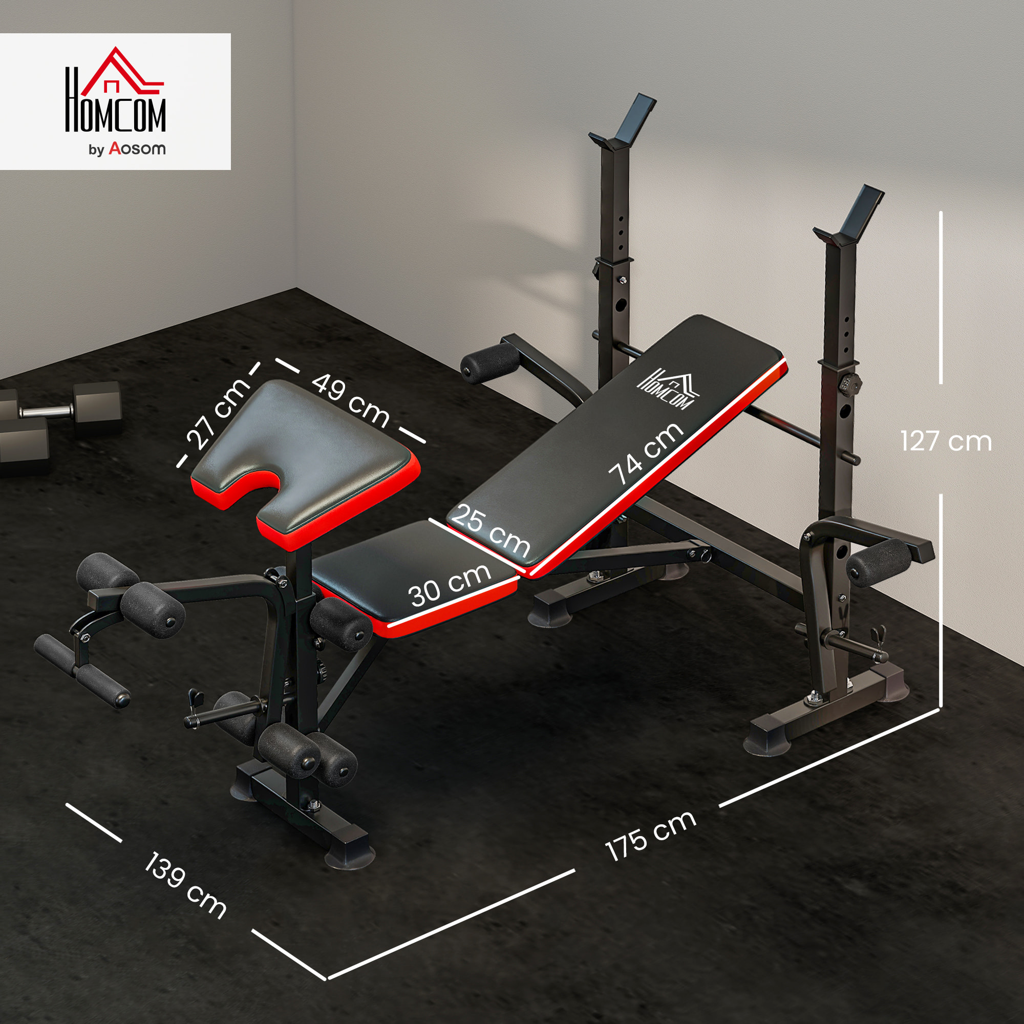 Banco de Pesas Multifuncional Banco de Musculación con Respaldo Ajustable Soporte de Barras Extensión de Piernas Almohadilla de Predicador Mariposa Entrenamiento en Gimnasio Oficina Negro