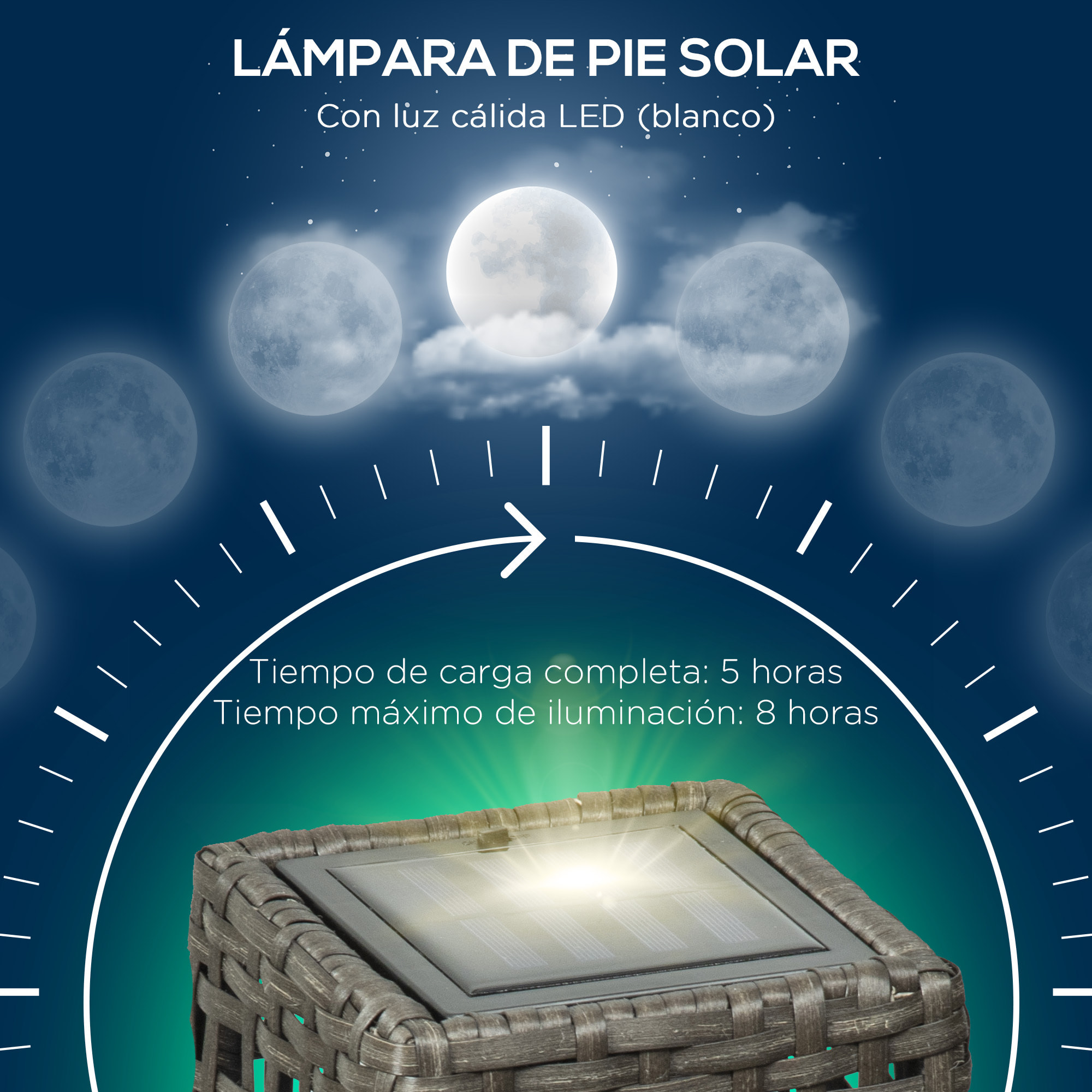 Linterna de Jardín de Ratán Sintético Luces Solares Exterior con Luces LED Encendido/Apagado Automático para Terraza Balcón Patio 17x17x46 cm Gris