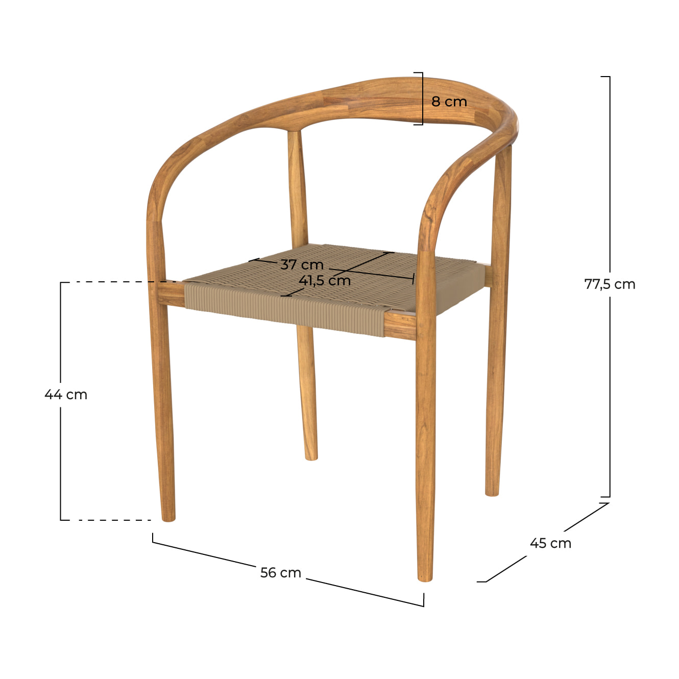 Chaise de jardin Lanza en corde tressée grise et bois de teck