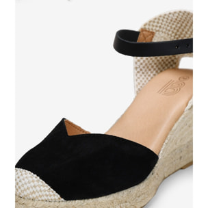 Alpargatas de piel negras con cuña de esparto