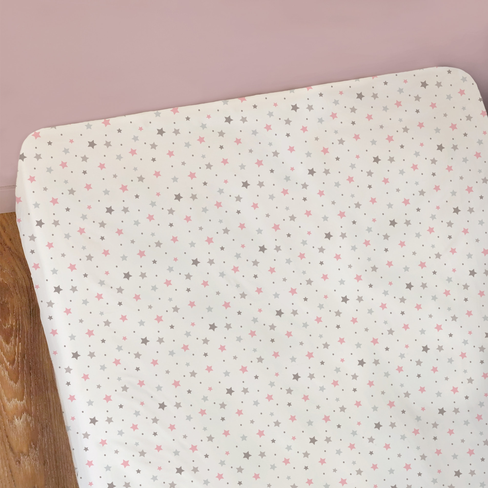 Drap-housse imprimé 100% coton, SWEET DREAMS PINK