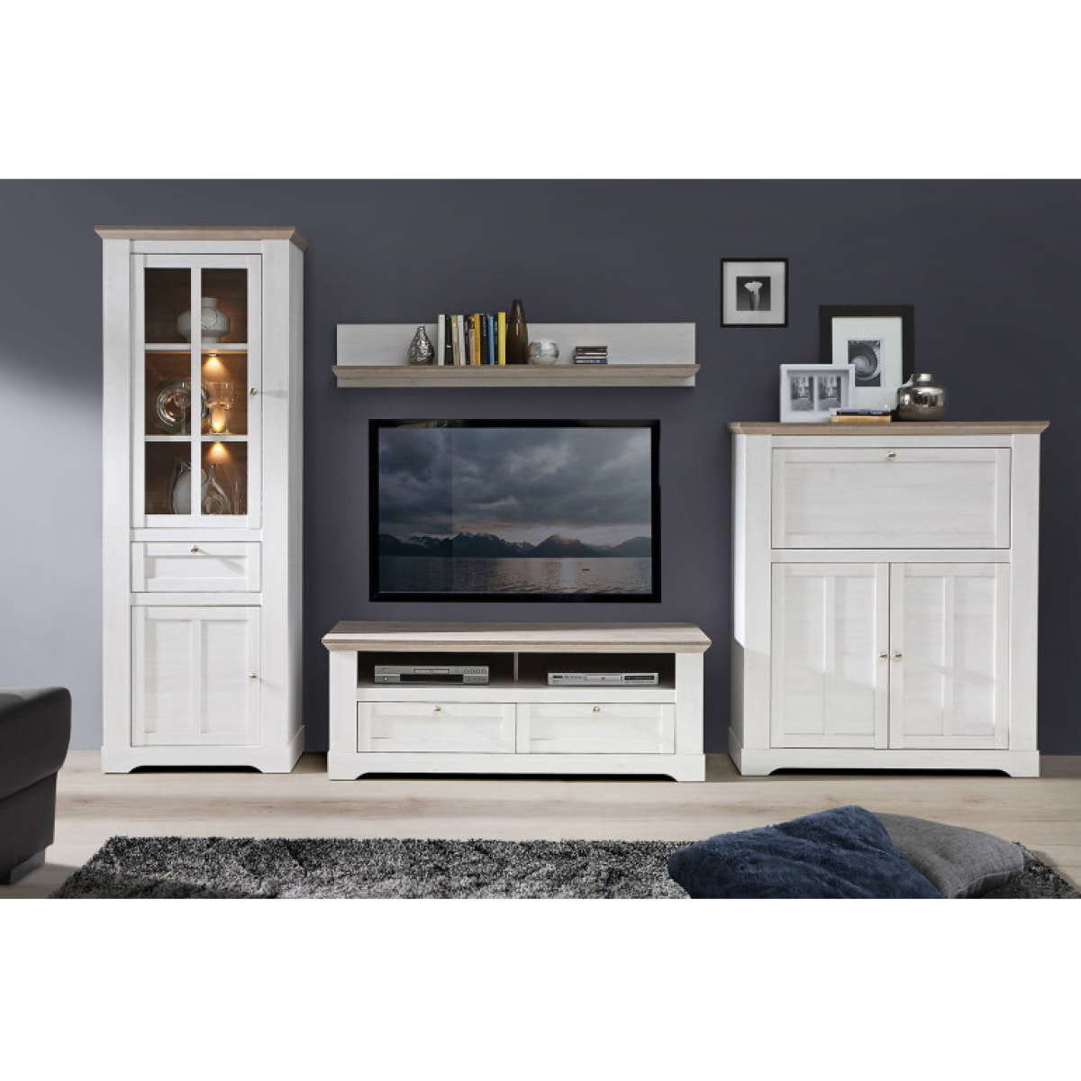 Etagère murale 205cm en bois effet chêne clair blanchi - ILONA
