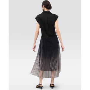 Abito con colletto a camicia e gonna in tulle plissettato