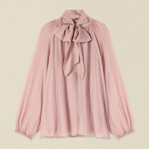 Oltre - Blusa de voile mezcla de seda con lazo - Rosa