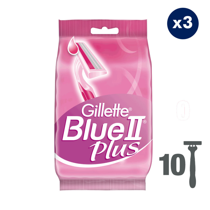 3x10 Rasoirs Jetables Blue 2 Plus For Women, Gillette