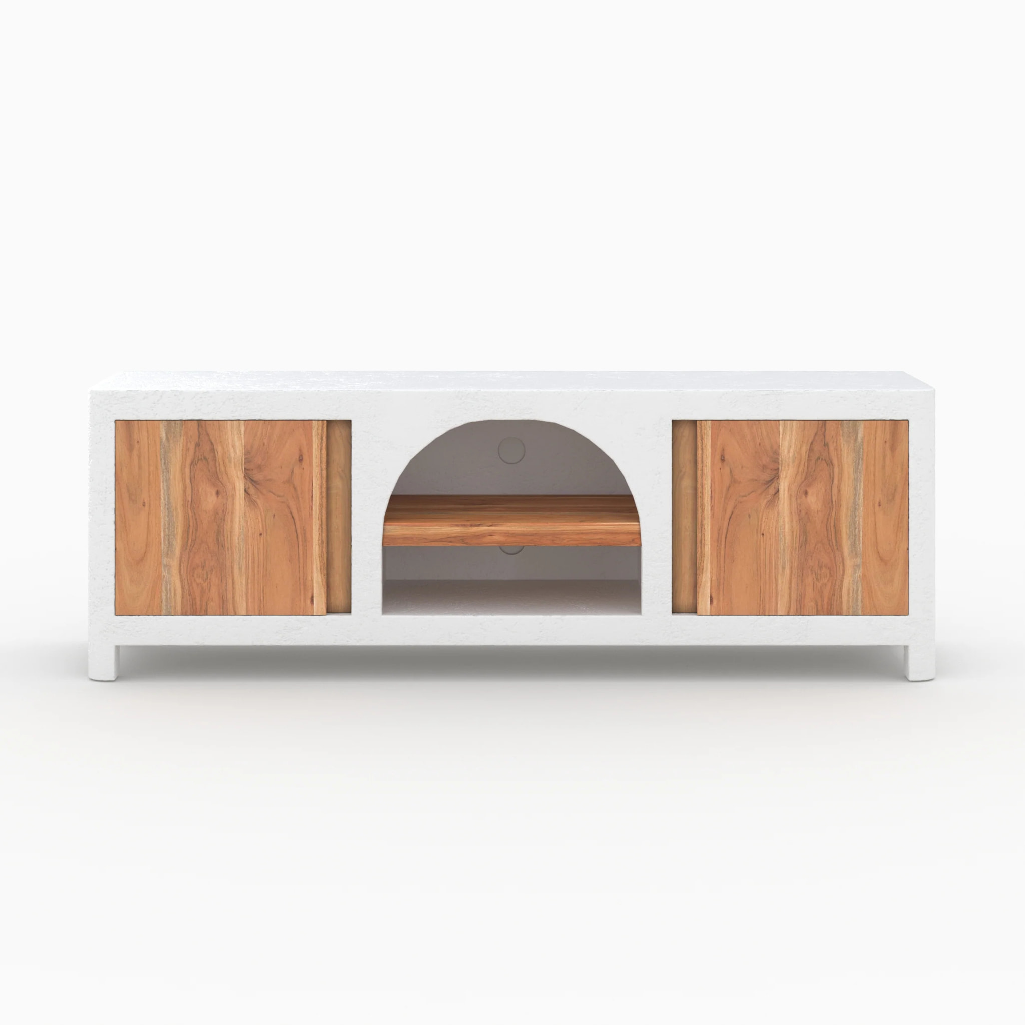 Meuble TV en béton blanc cassé et bois d'acacia 145 cm - Fira