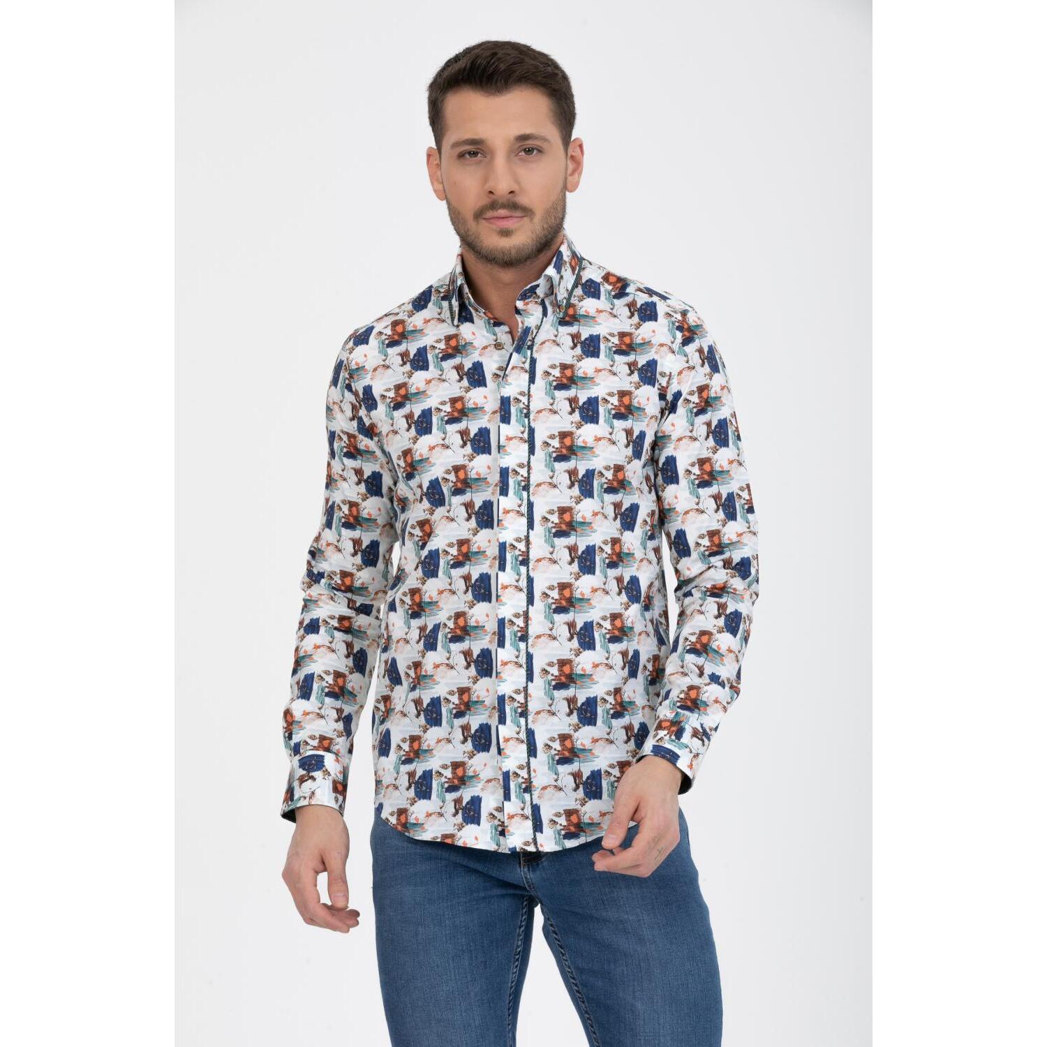 Camicia Uomo 2bottoni Button Down Doppio Collo Slim Popeline Fantasia grigio chiaro e rosa