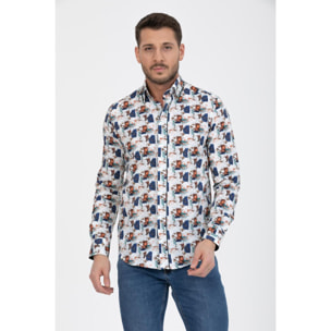 Camicia Uomo 2bottoni Button Down Doppio Collo Slim Popeline Fantasia grigio chiaro e rosa