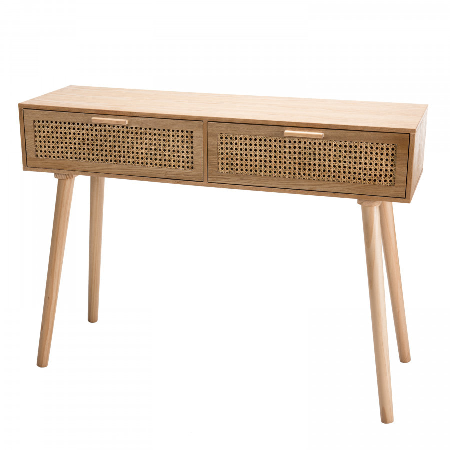 ROMEO - Console couleur naturelle 2 tiroirs bois cannage