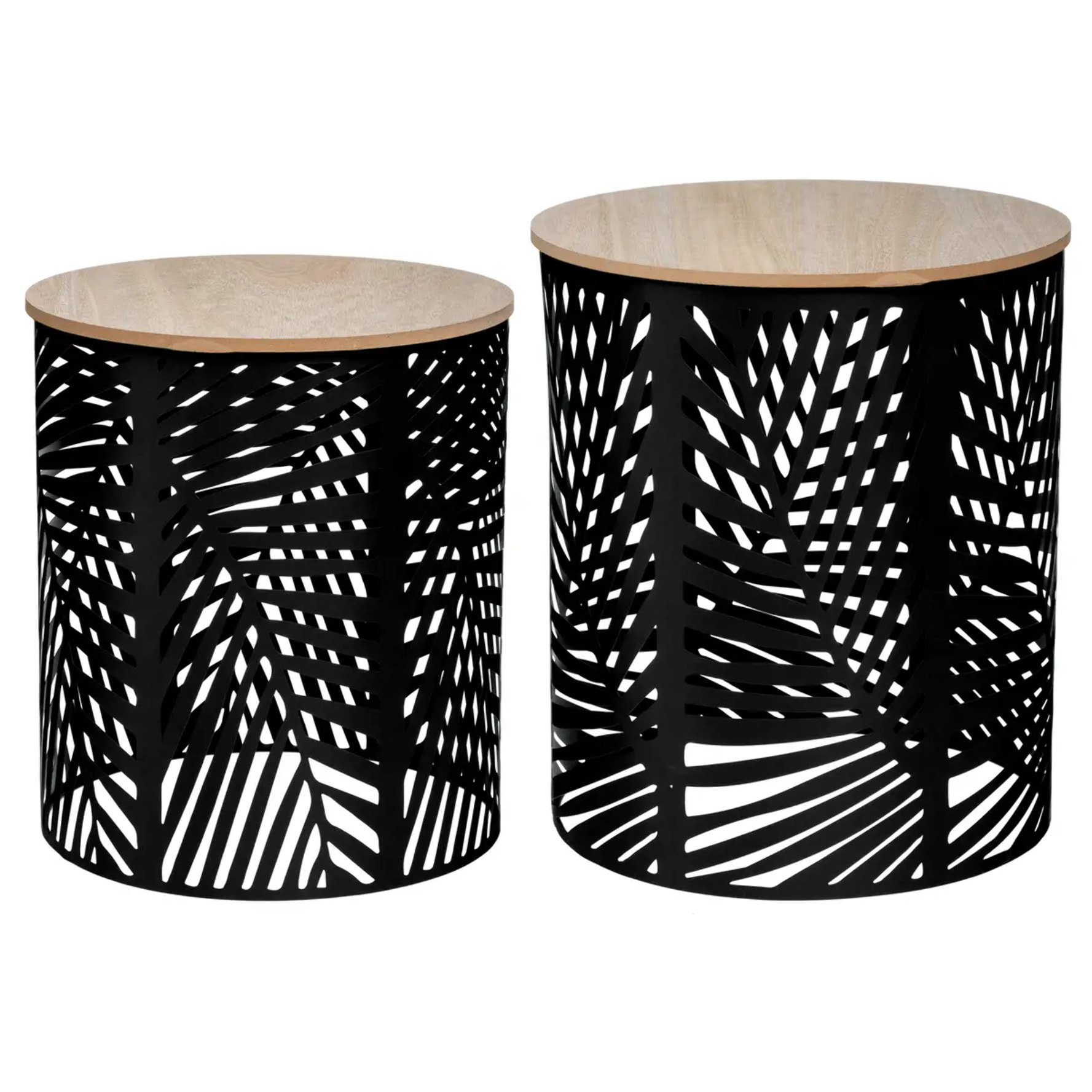 Lot de 2 tables gigognes "Feuilles" noir D35cm/39cm
