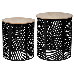 Lot de 2 tables gigognes "Feuilles" noir D35cm/39cm