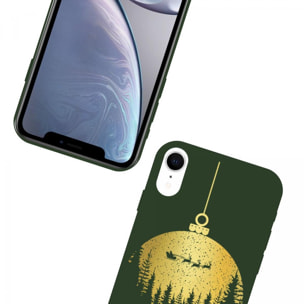 Coque iPhone Xr Silicone Liquide Douce vert kaki Boule à Sapin Doré La Coque Francaise.