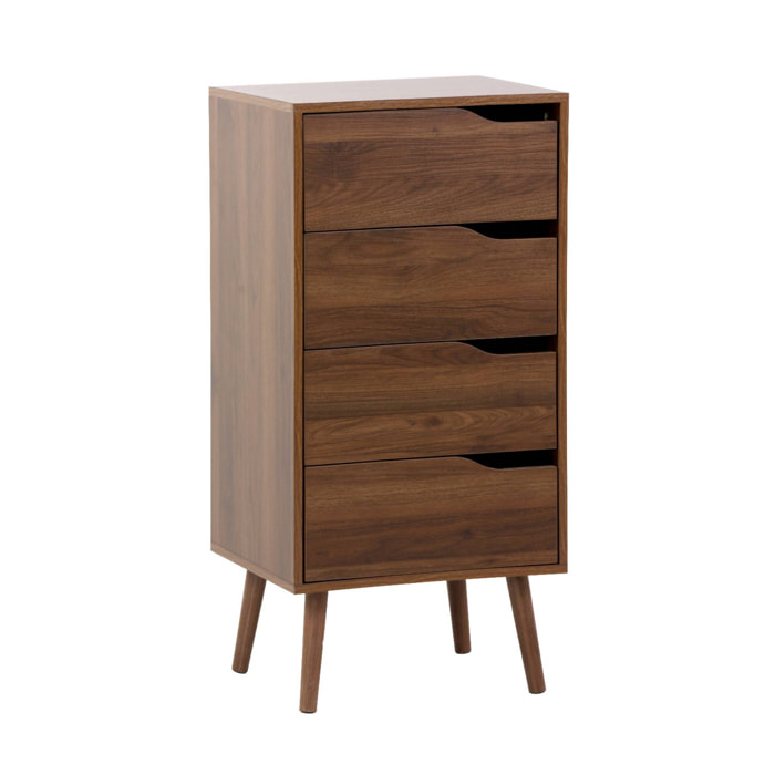 Commode chiffonnier décor bois noyer 4 tiroirs - 48 x 39.6 x 96 cm - Nepal