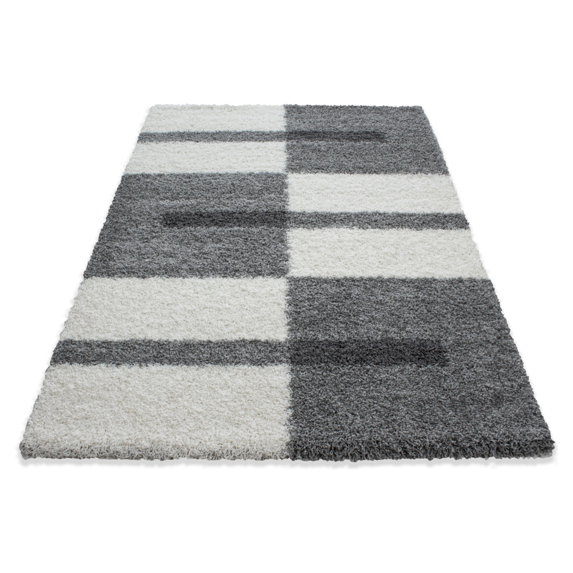GALA - Tapis shaggy à poils longs motif géométrique gris clair