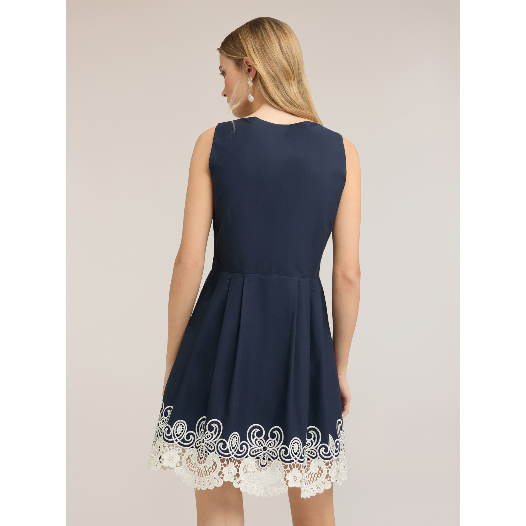 Motivi - Vestido flare en popelín con encaje sangallo - Azul