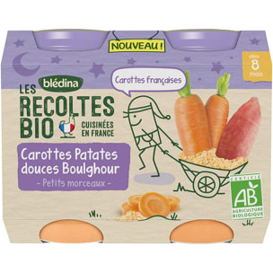 12 Petits Pots Carottes, Patates Douces, Boulghour 6x(2x200g) - Les Récoltes Bio Dès 8 Mois