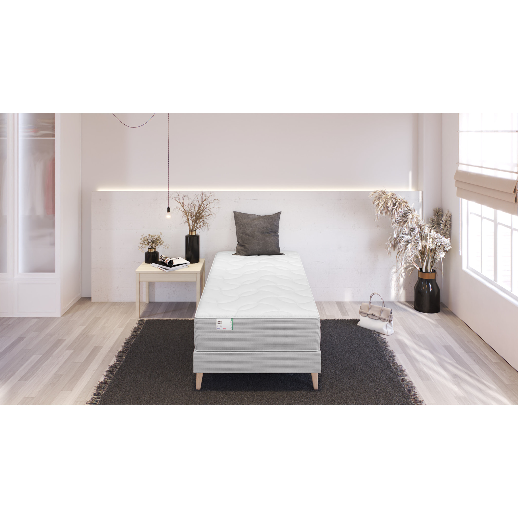 Ensemble L INDISPENSABLE, matelas H26 ressorts ensachés, ferme, sommier