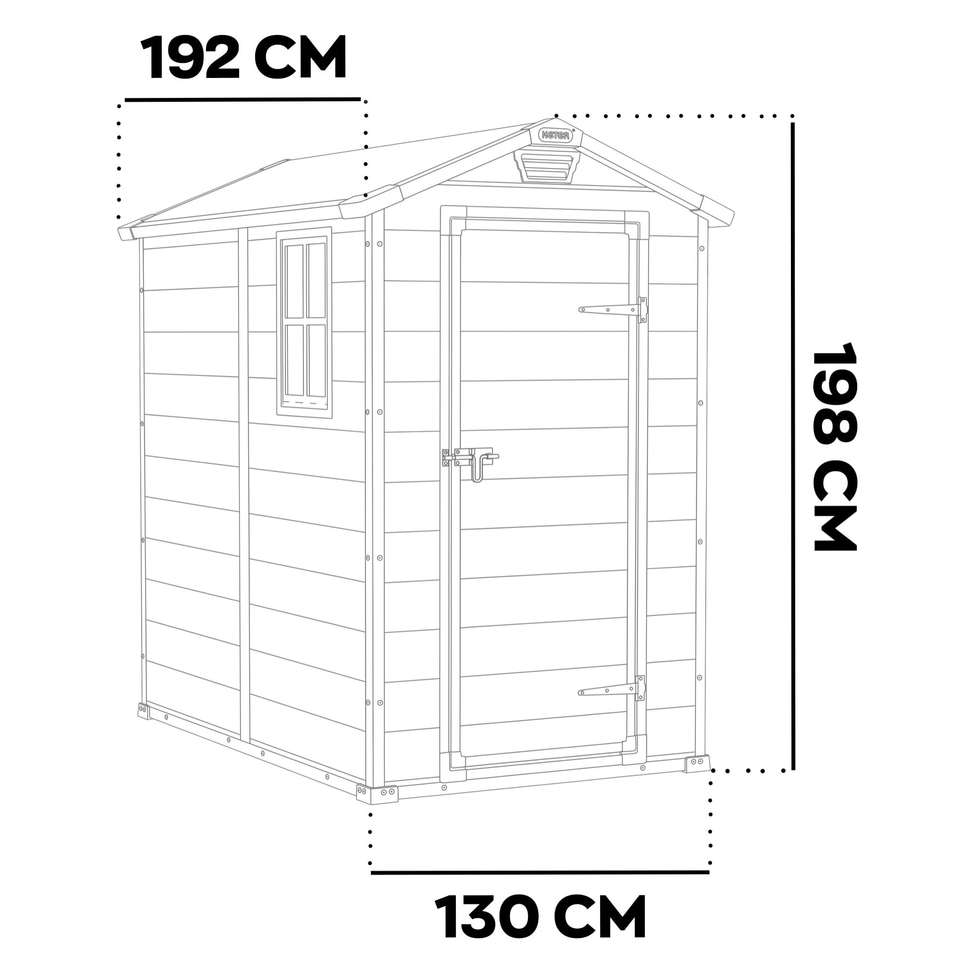 Manor 4x6 - Casetta da Giardino 130x198x192 cm 1 Anta per deposito attrezzi fini-tura effetto legno graffiato in Resina Beige