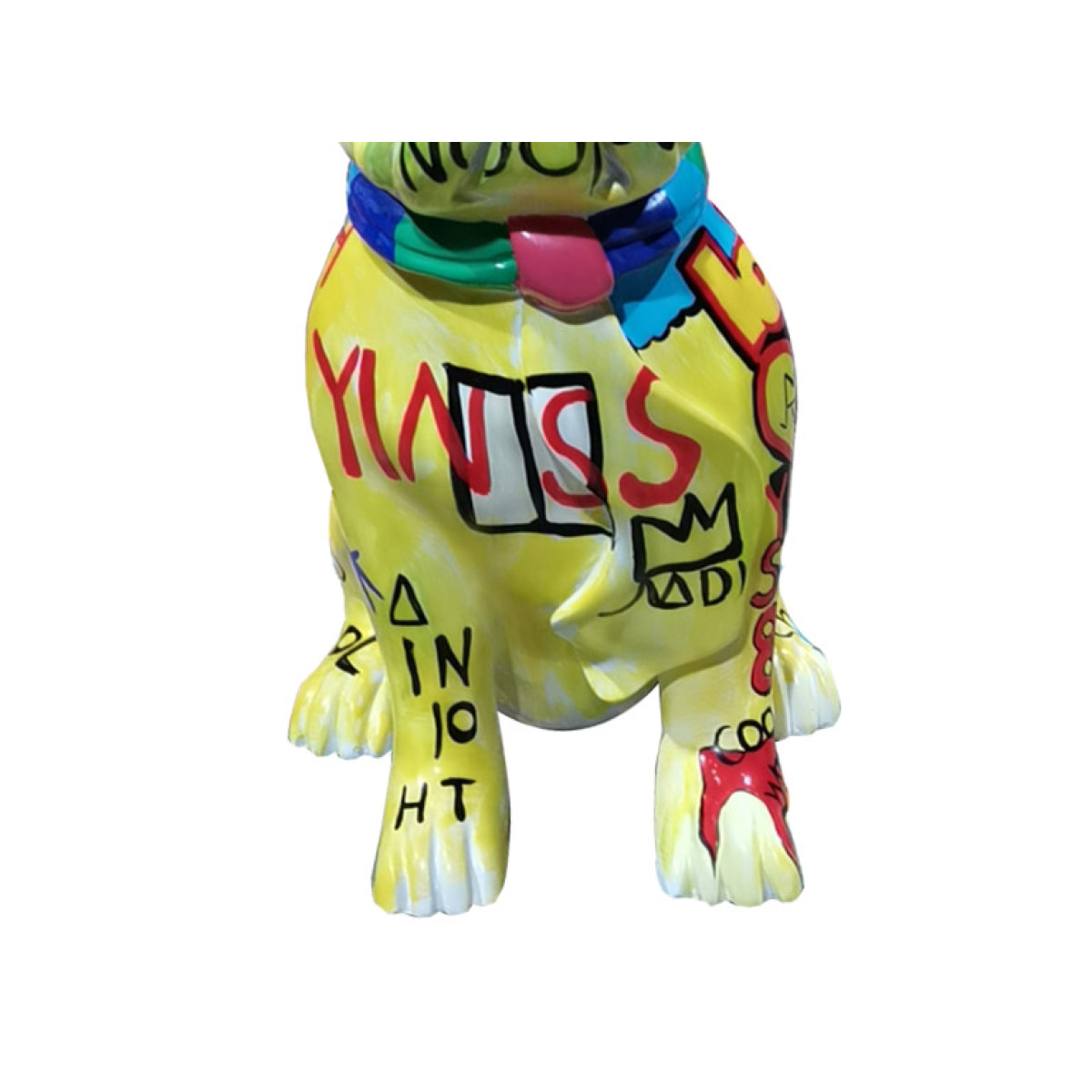 Statuette chien bulldog assis en résine avec graffiti H37cm - NINO 02