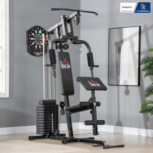 Station de musculation - entrainement complet - développé couché, butterfly, barre latissimus, curler, bande résistance - 12 contrepoids - acier noir
