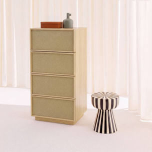 Chiffonnier décor bois et tissu 4 tiroirs KUBA