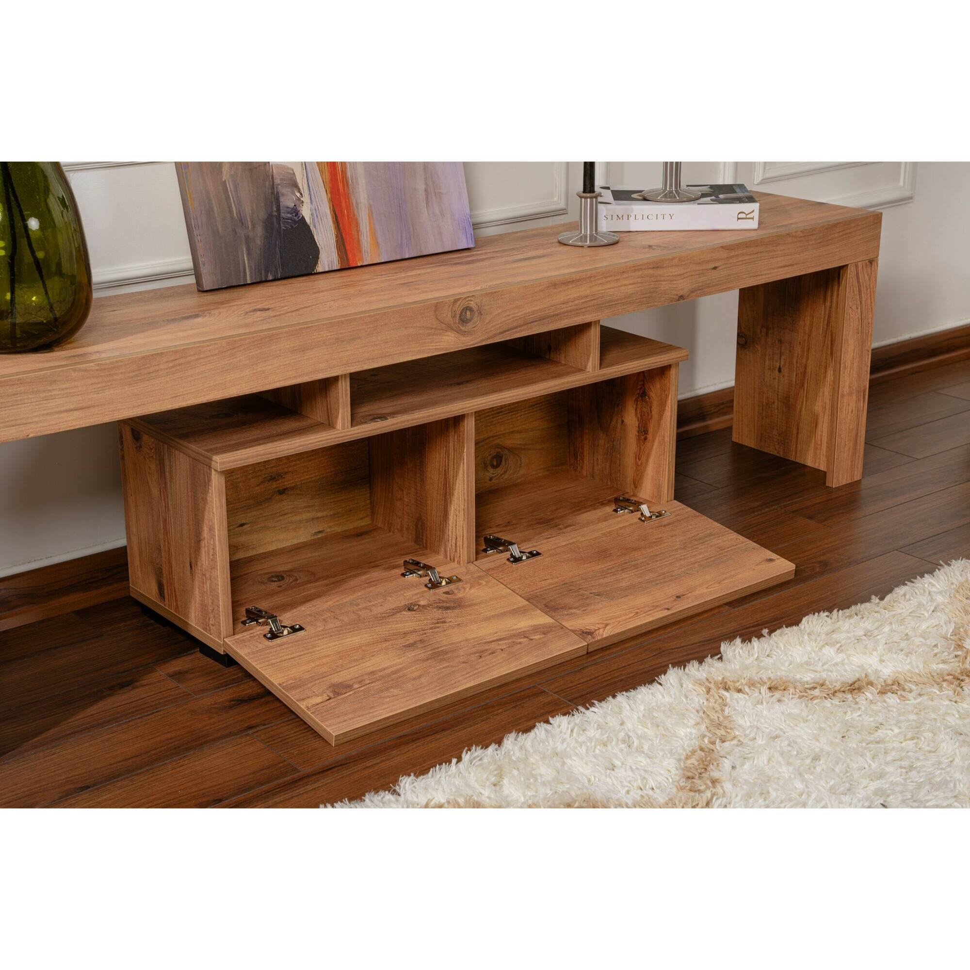 Mobile porta TV Andarna, Credenza da soggiorno, Armadio basso per TV, Base parete attrezzata, 180x31 h50 cm, Pino