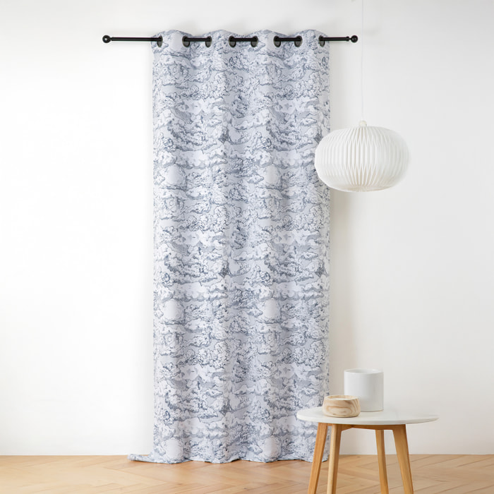 Rideau jacquard motif nuage à oeillets - Bleu Foncé