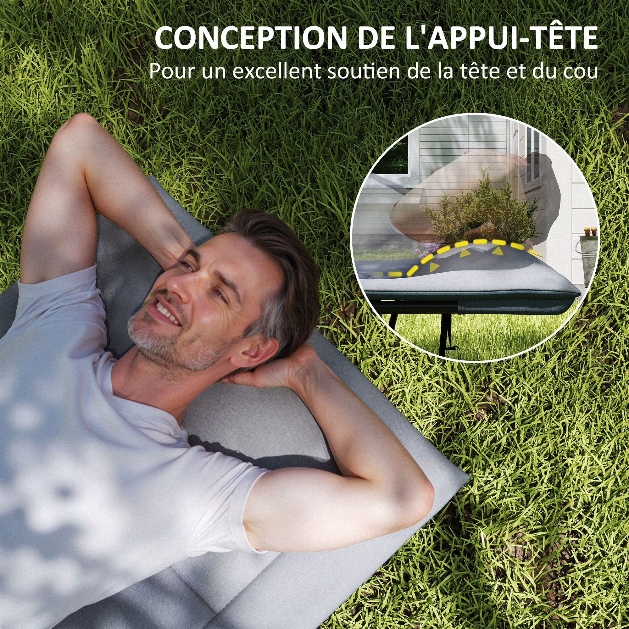 Lit de camp pliable matelassé grand confort tétière intégré - poche latérale rangement - gris
