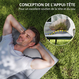 Lit de camp pliable matelassé grand confort tétière intégré - poche latérale rangement - gris