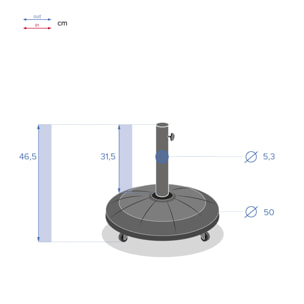 Pied de parasol rond dessin de cadran à roulettes Gris