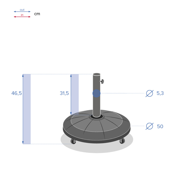 Pied de parasol rond dessin de cadran à roulettes Gris
