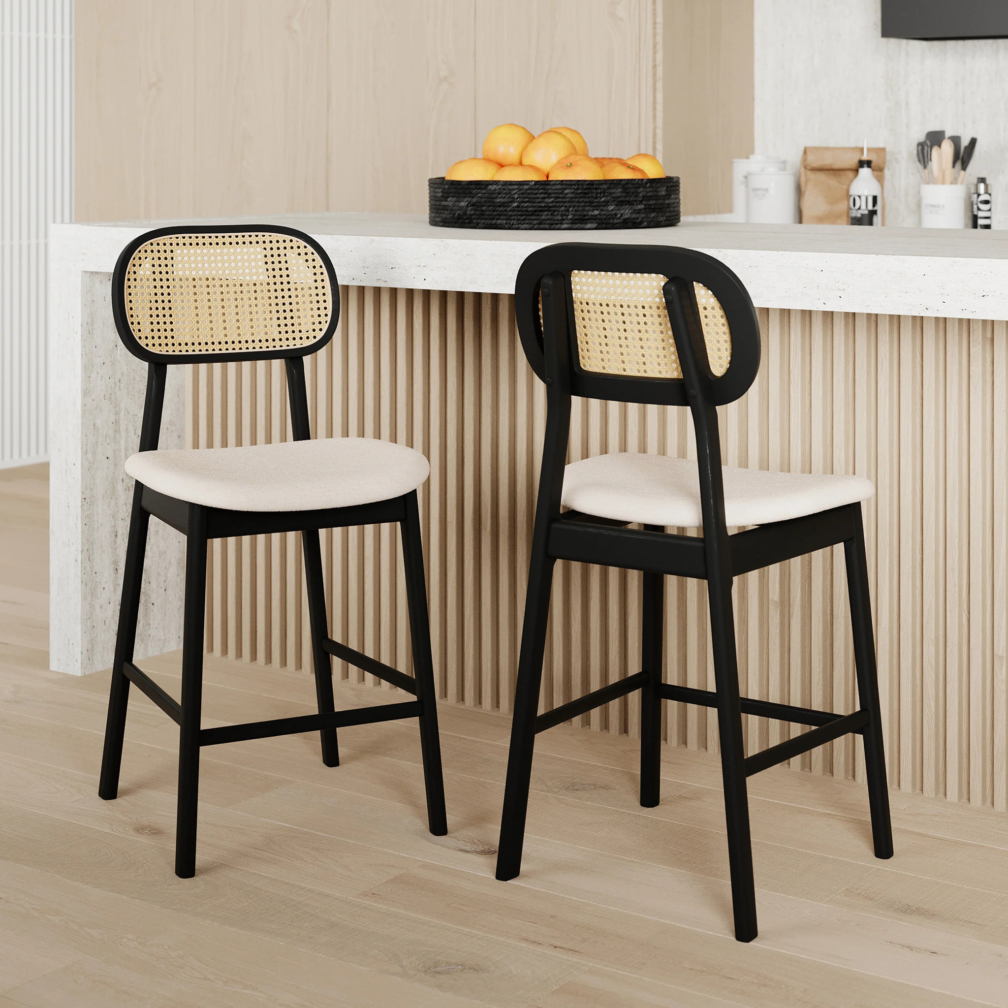 Lot de 2 chaises pour îlot central en tissu beige 64,5 cm - Maria