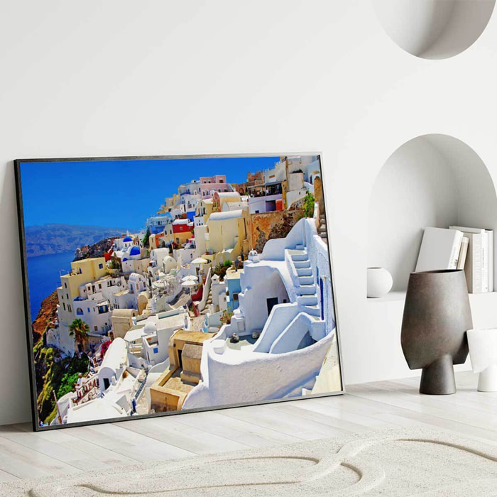 Affiche encadrée village blanc de Santorin Affiche + cadre en métal - Noir